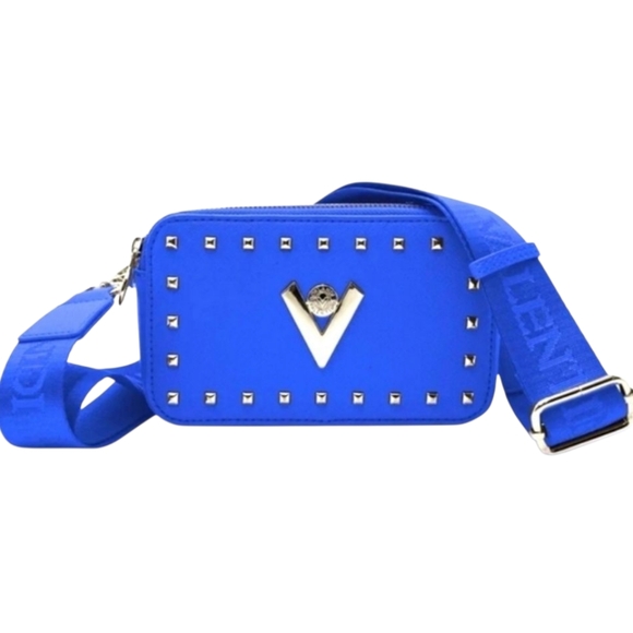 Valentino Orlandi Electric Blue Crossbody Camera Bag Silver Hardware